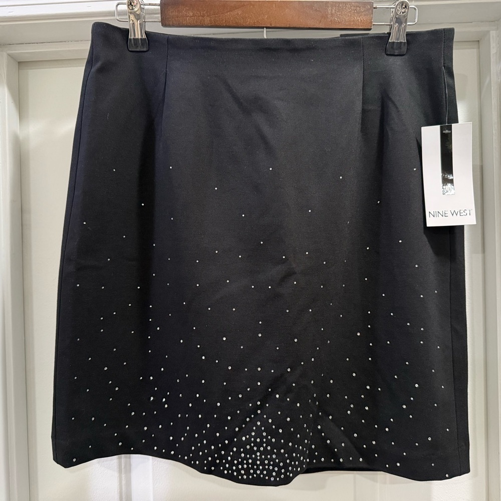 Nine West 🆕 Black A-Line Skirt with Crystal Scatter Size Medium